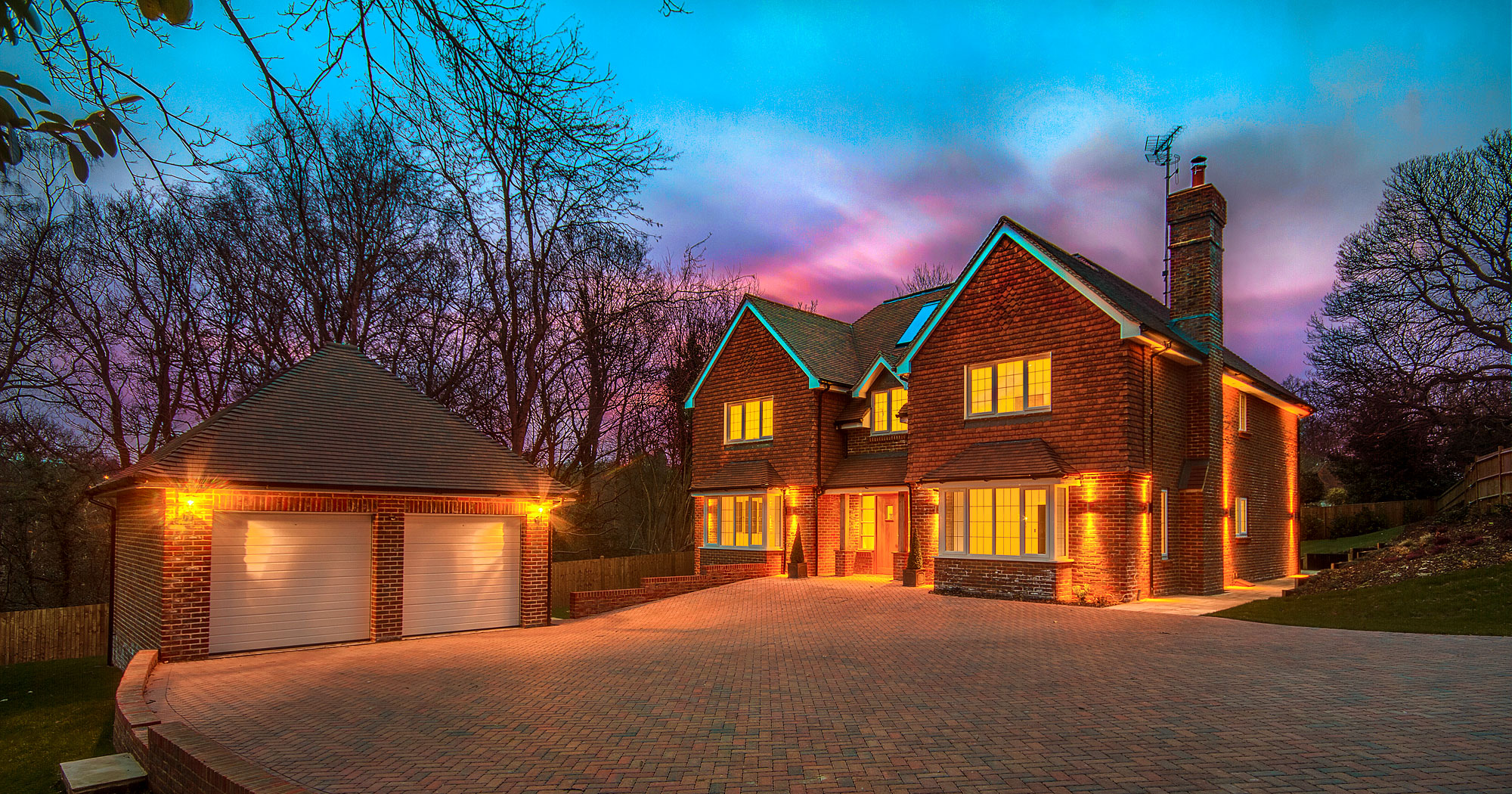 Pinehurst property illuminated at night